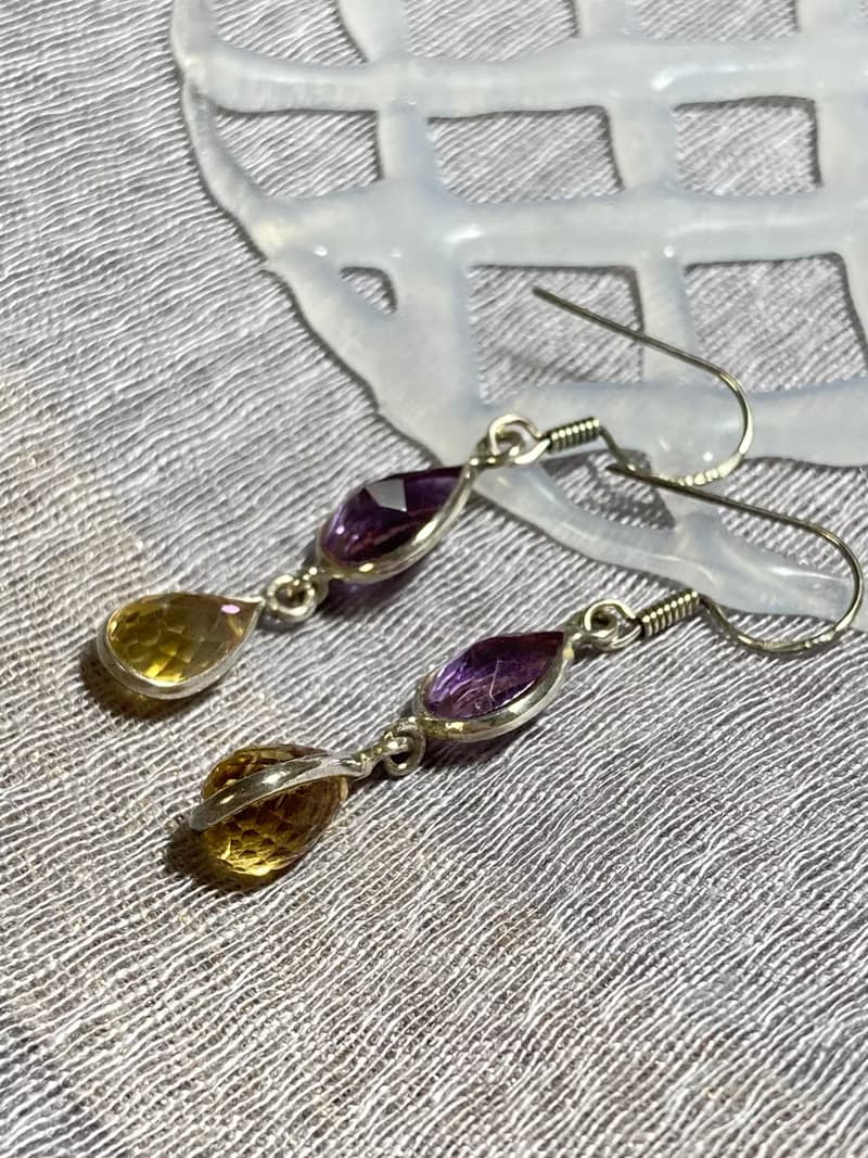天然  紫水晶 黃水晶 耳墜 耳飾 印度製 915純銀