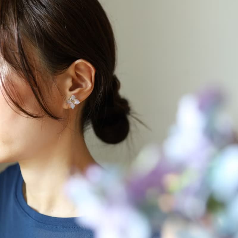 しっとり紫陽花の一輪ピアス　イヤリング