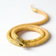 Yellow beaded snake choker, Seed bead necklace, Ouroboros, Bead crochet necklace