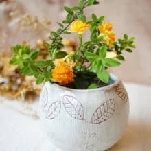手捏陶花器  小葉 Ø6cm 圓形開運盆栽 多肉植栽小盆器 擺飾 花瓶