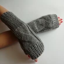 灰色羊毛针织连指手套手工露指手套女式礼品配饰套