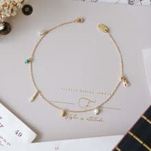 正能量 x 綠松石 珍珠 鋯石 白 黃銅 K金 【乘風漫遊】 腳鍊