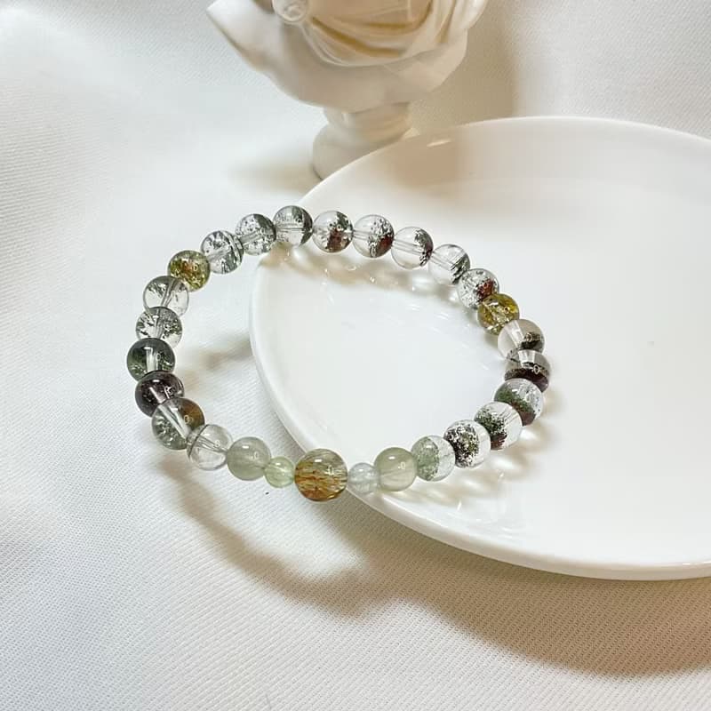 【嚴選】半盆綠幽靈 綠兔毛 焙茶色綠碧髮 綠碧璽 水晶手鍊