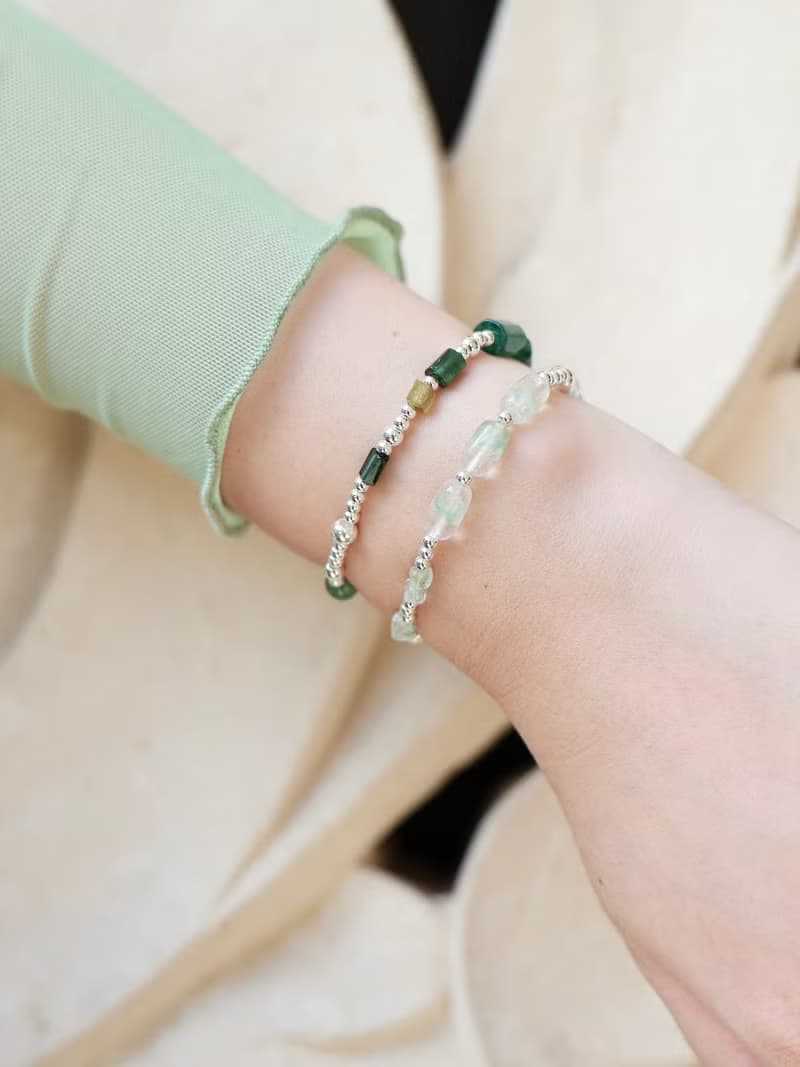 羅勒碎擊。綠草莓 綠碧璽 S925純銀 手鍊