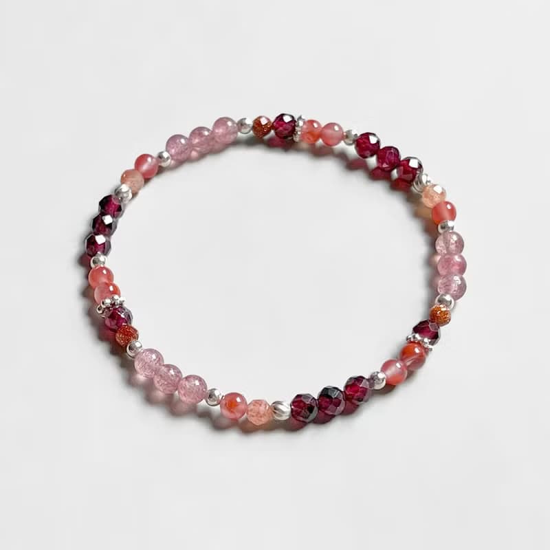 草莓晶紅石榴南紅瑪瑙925純銀手鍊