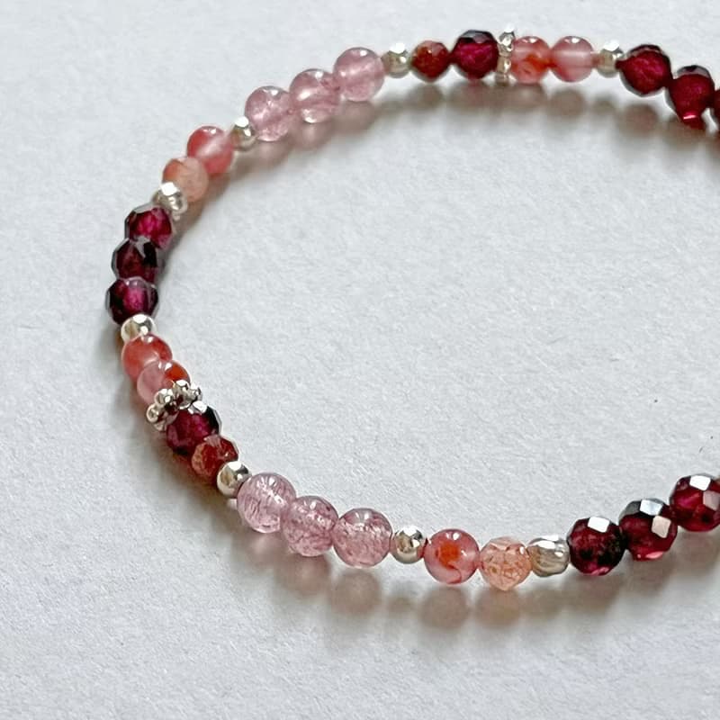 草莓晶紅石榴南紅瑪瑙925純銀手鍊
