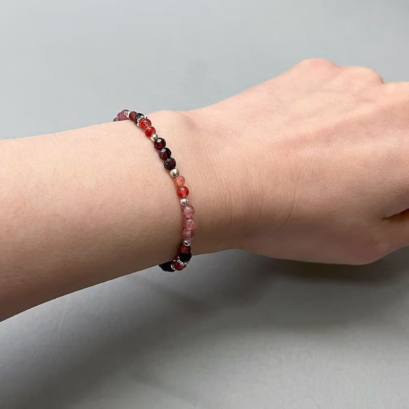 草莓晶紅石榴南紅瑪瑙925純銀手鍊