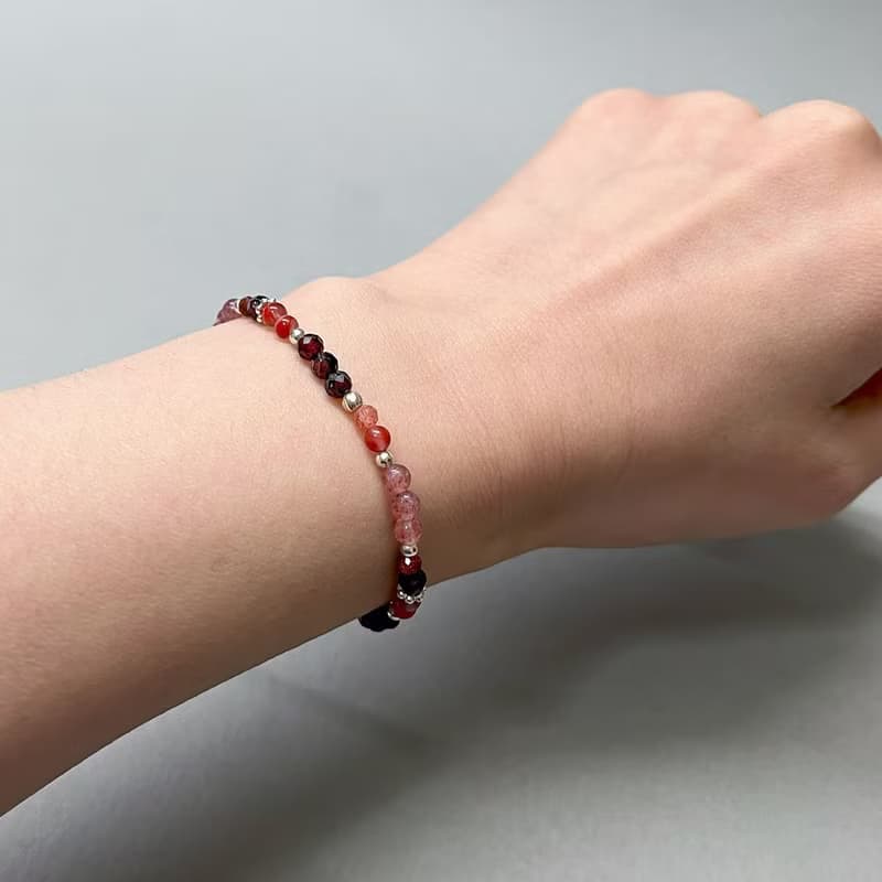 草莓晶紅石榴南紅瑪瑙925純銀手鍊