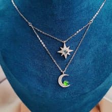 |星月女神|A貨翡翠冰玻藍剛綠剛蛋面4.2mm純銀鍍18k星月款項鍊