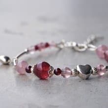 情深深 - 草莓晶 粉晶 石榴石 925純銀 手鍊