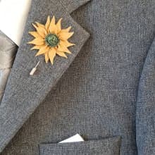 Mens lapel pin leather sunflower, Fathers day gift for him