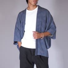 【日本製】復古羽織夾克、煙燻藍、男女通用和服開襟衫、男士羽織