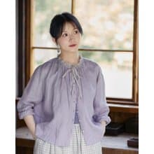 無盡夏紫純亞麻木耳花邊領圓領小襯衫