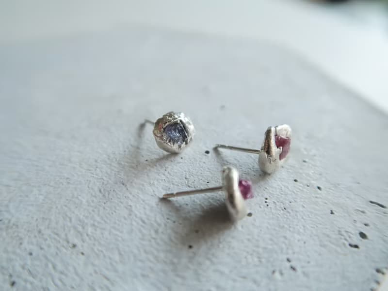 925純銀 原礦 彩色 藍寶石 尖晶石 熔岩 耳環 耳夾  免費送禮包裝