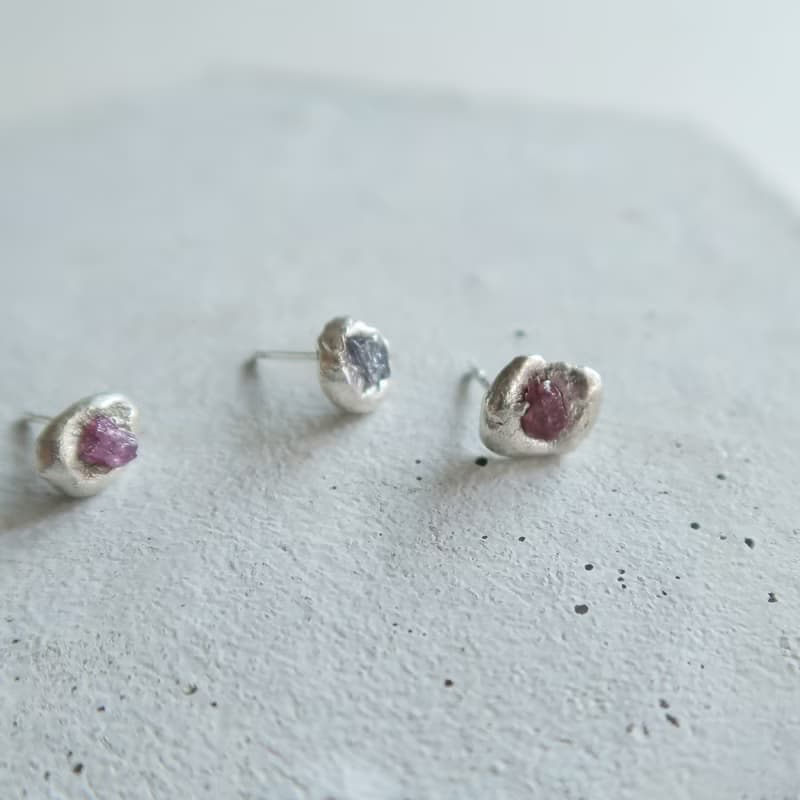 925純銀 原礦 彩色 藍寶石 尖晶石 熔岩 耳環 耳夾  免費送禮包裝