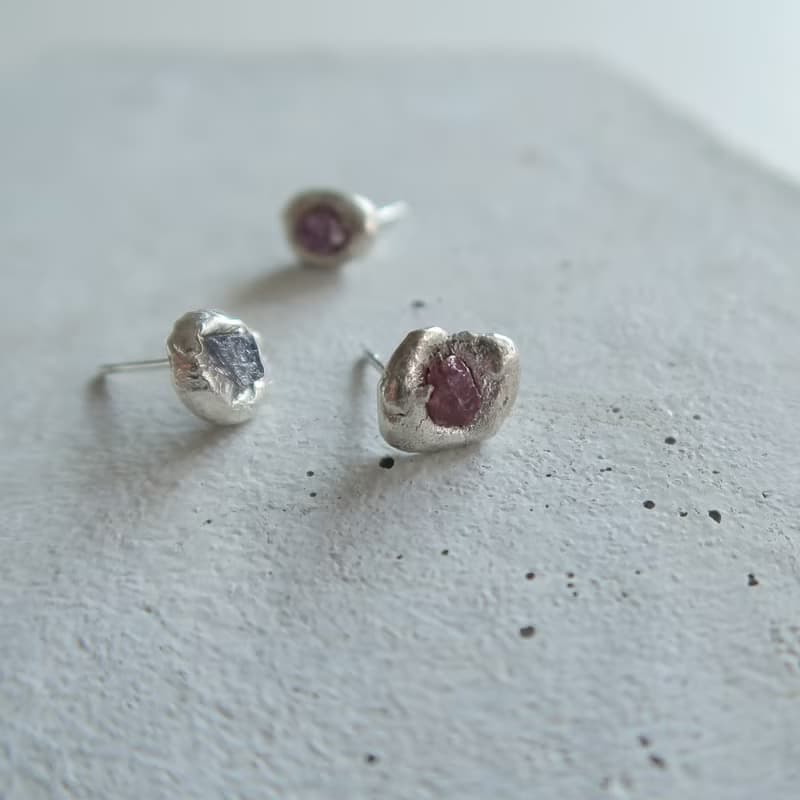 925純銀 原礦 彩色 藍寶石 尖晶石 熔岩 耳環 耳夾  免費送禮包裝