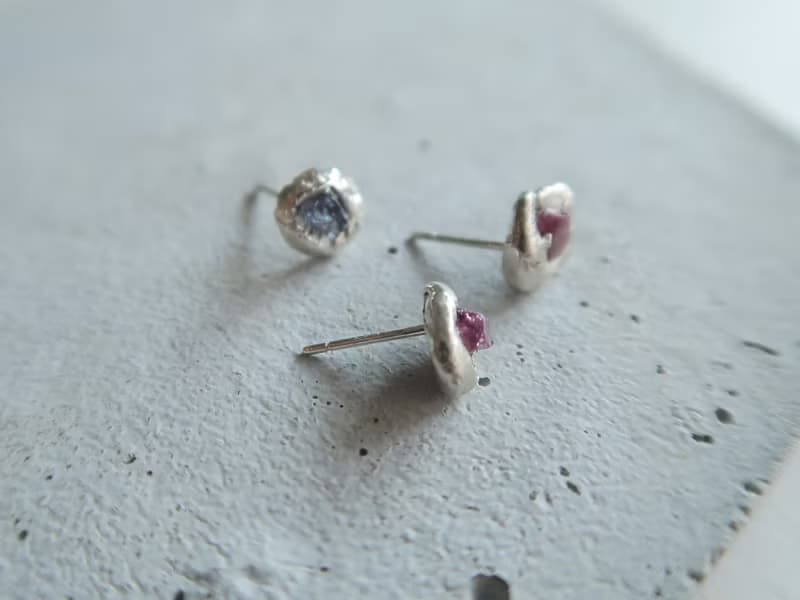 925純銀 原礦 彩色 藍寶石 尖晶石 熔岩 耳環 耳夾  免費送禮包裝