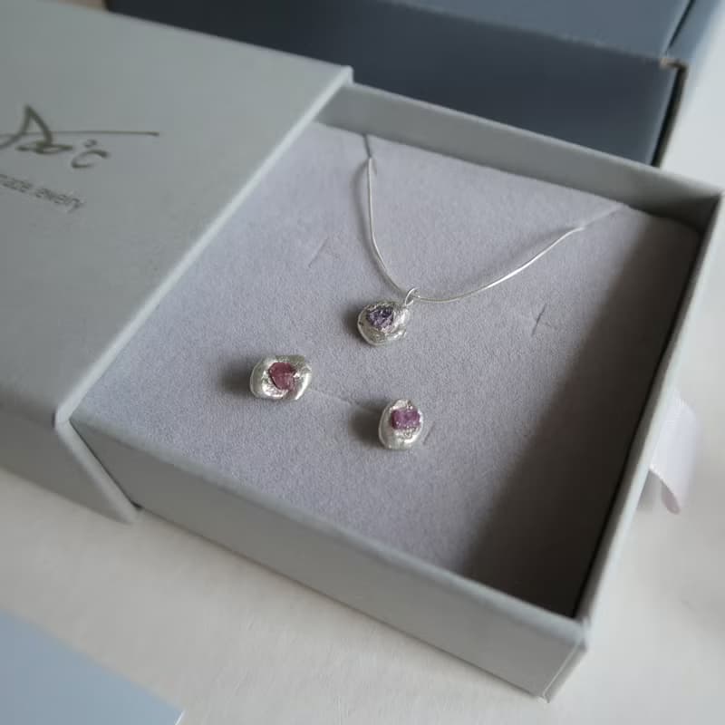 925純銀 原礦 彩色 藍寶石 尖晶石 熔岩 耳環 耳夾  免費送禮包裝