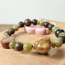 珠串雕刻手鍊 豬 紅皮油青緬甸玉+木化玉/福氣霧面把玩