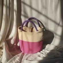 Two Tone Bucket hand bags (Pink+Cream) Purple Strap