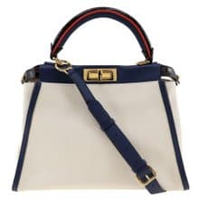 【日本直送】フェンディ FENDI ピーカブー ハンドバッグ 2WAYショルダー 8BN290 キャンバス × カーフ 白/紺 レディース【中古】