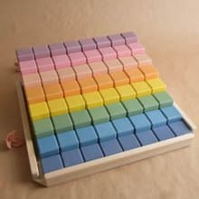 Stepped Counting Building Blocks Set Pastel Rainbow  Wooden Montessori Kids Toy
