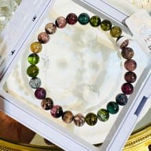 天然黑墨彩混碧璽水晶7mm15g西瓜碧璽藍碧璽高頻磁場旺夫石電氣石