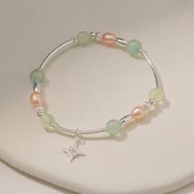 (旺財運+穩定情緒) 繁星 | 葡萄石 綠東陵 粉珍珠 | 天然水晶手鍊