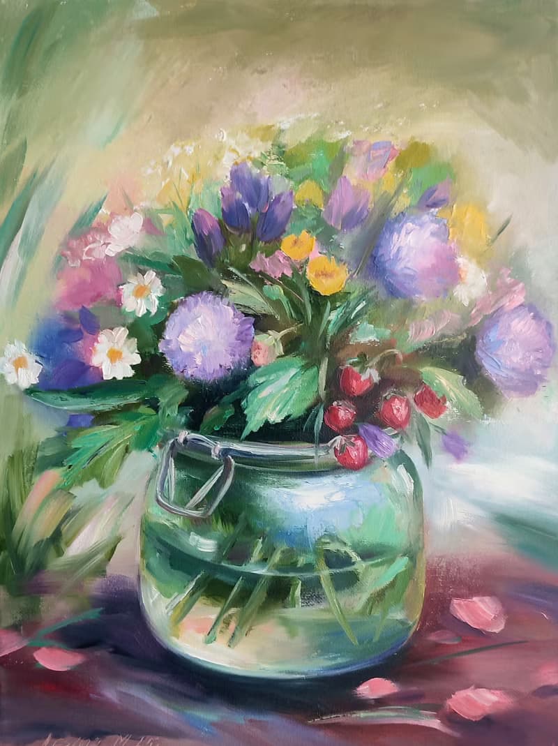 Wild Flowers Painting Flower Original Art Canvas Still life Oil Artwork Bouquet