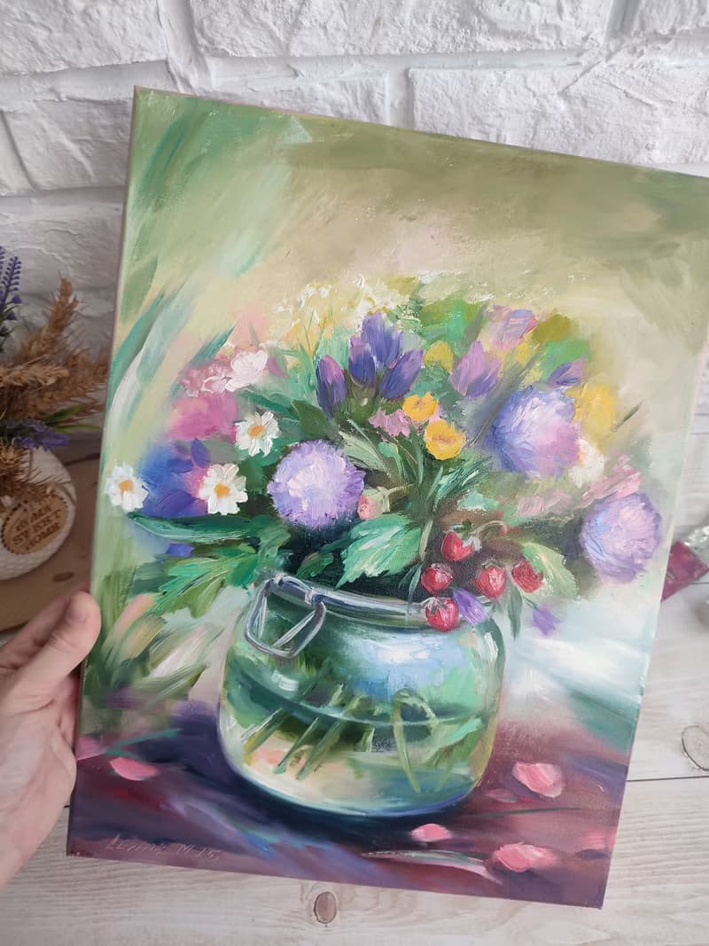 Wild Flowers Painting Flower Original Art Canvas Still life Oil Artwork Bouquet