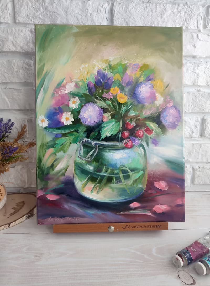 Wild Flowers Painting Flower Original Art Canvas Still life Oil Artwork Bouquet