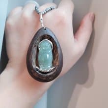 【親翠】天然翡翠 冰睛銀鑲站立彌勒佛木頭鑲嵌設計款 佛系項鍊