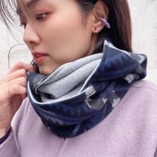 丈青幾何圖騰  刷毛圍脖 圍巾