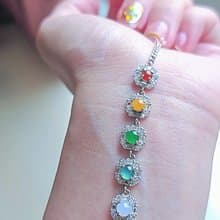 |幸運彩虹方糖|A貨翡翠冰玻多寶彩虹蛋4.5mm純銀鍍18k仙女手鏈