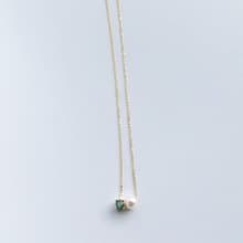 K14gf Rare stone Grandidierite Necklace, Pearl Dainty Necklace