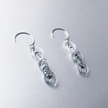 圓形雙色紐鍊玻璃耳環 Round long chain 2way Earring