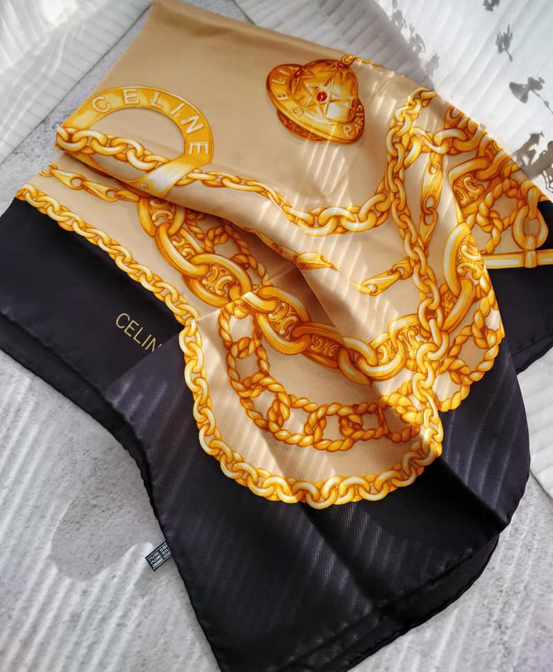 中古連盒 CELINE 星球凱旋門鏈條絲巾頸巾圍巾領巾圍脖披肩蓋毯