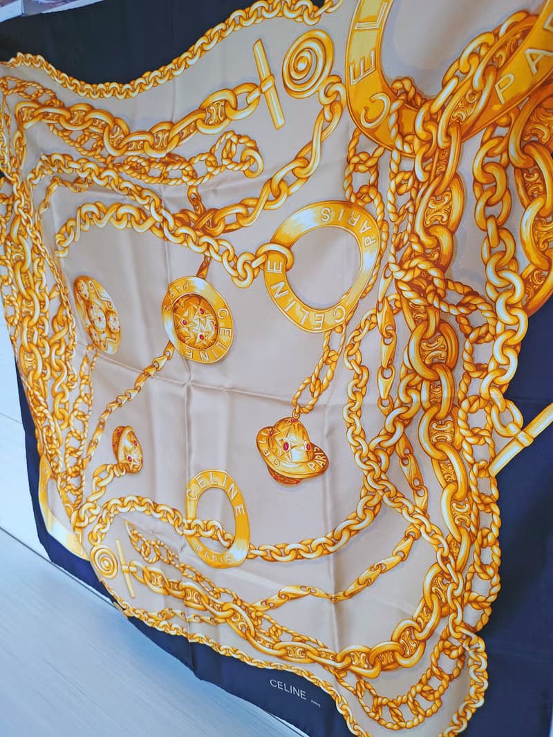 中古連盒 CELINE 星球凱旋門鏈條絲巾頸巾圍巾領巾圍脖披肩蓋毯