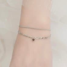 茶晶925純銀愛心蛋糕雙層手鍊