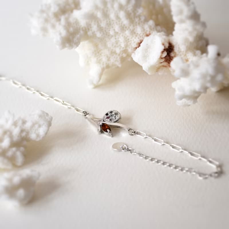 簡約抽像枝葉造形電氣石吊墜配925銀手鍊 // 碧璽 // 十月份生日