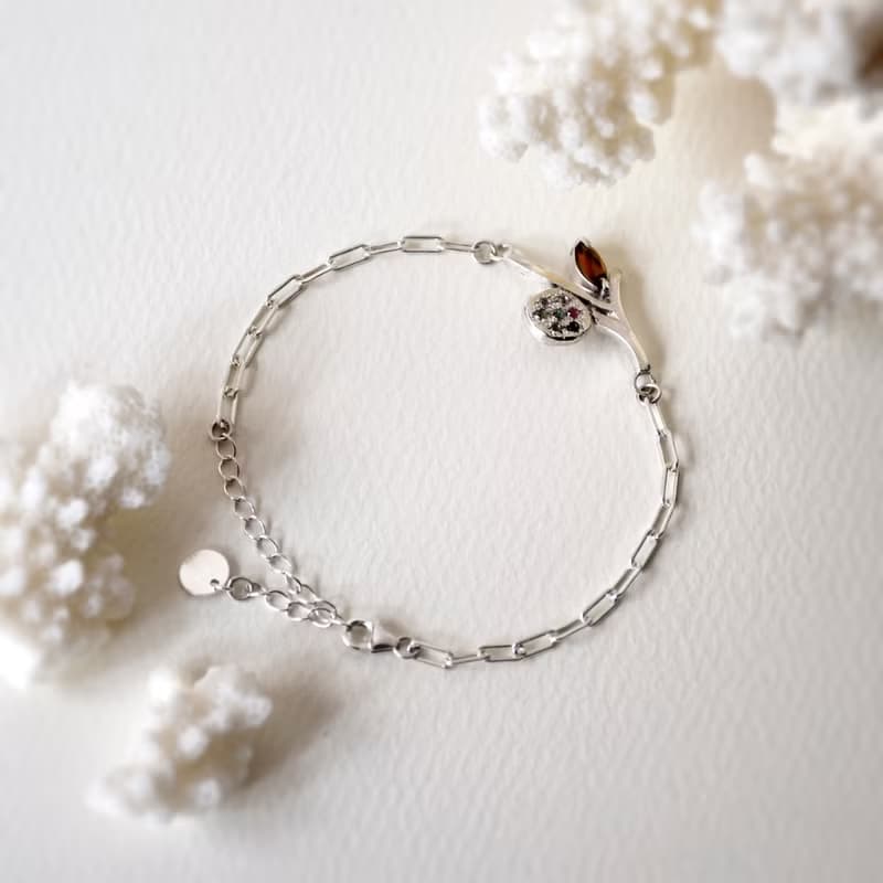 簡約抽像枝葉造形電氣石吊墜配925銀手鍊 // 碧璽 // 十月份生日