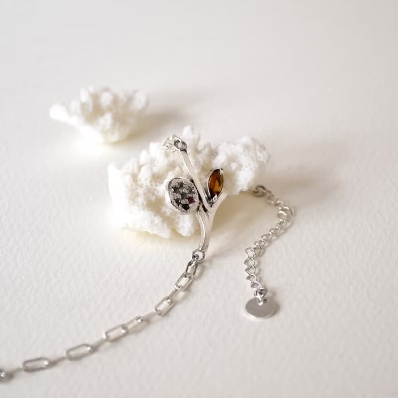 簡約抽像枝葉造形電氣石吊墜配925銀手鍊 // 碧璽 // 十月份生日