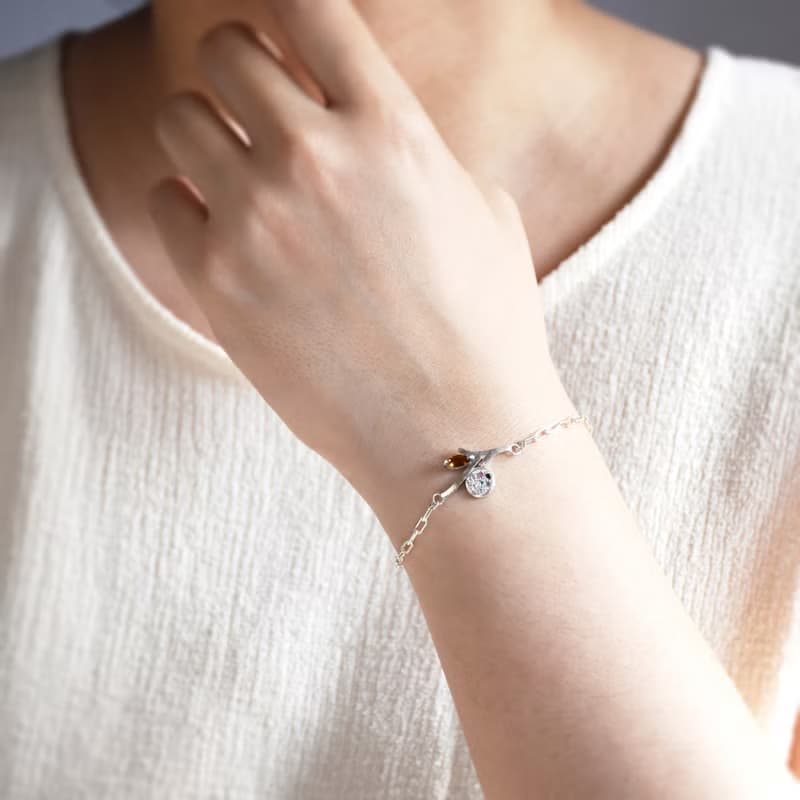 簡約抽像枝葉造形電氣石吊墜配925銀手鍊 // 碧璽 // 十月份生日