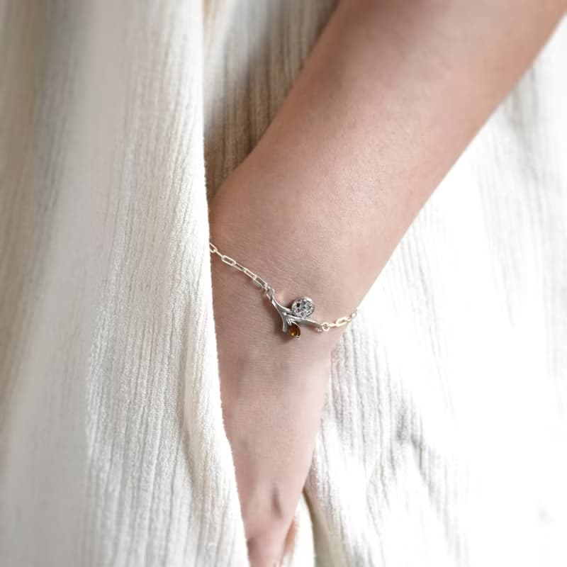 簡約抽像枝葉造形電氣石吊墜配925銀手鍊 // 碧璽 // 十月份生日