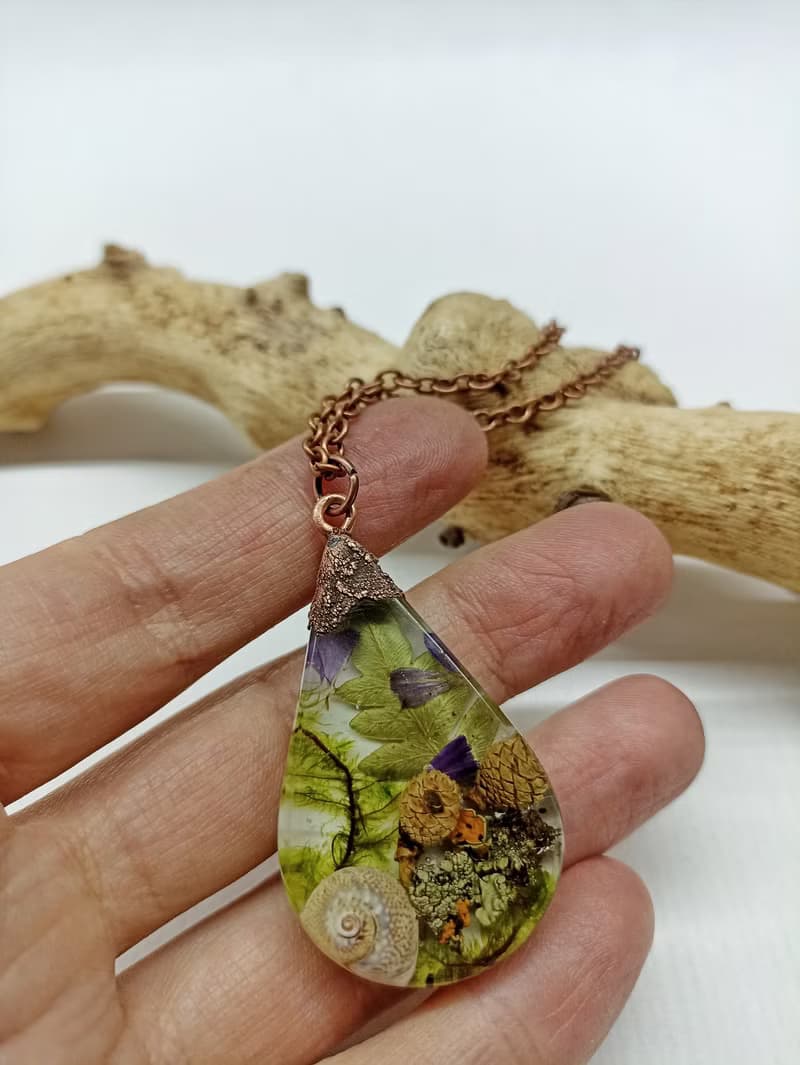 項鍊 樹脂 生日禮物 乾花 Rain Forest resin necklace Dried flowers necklace