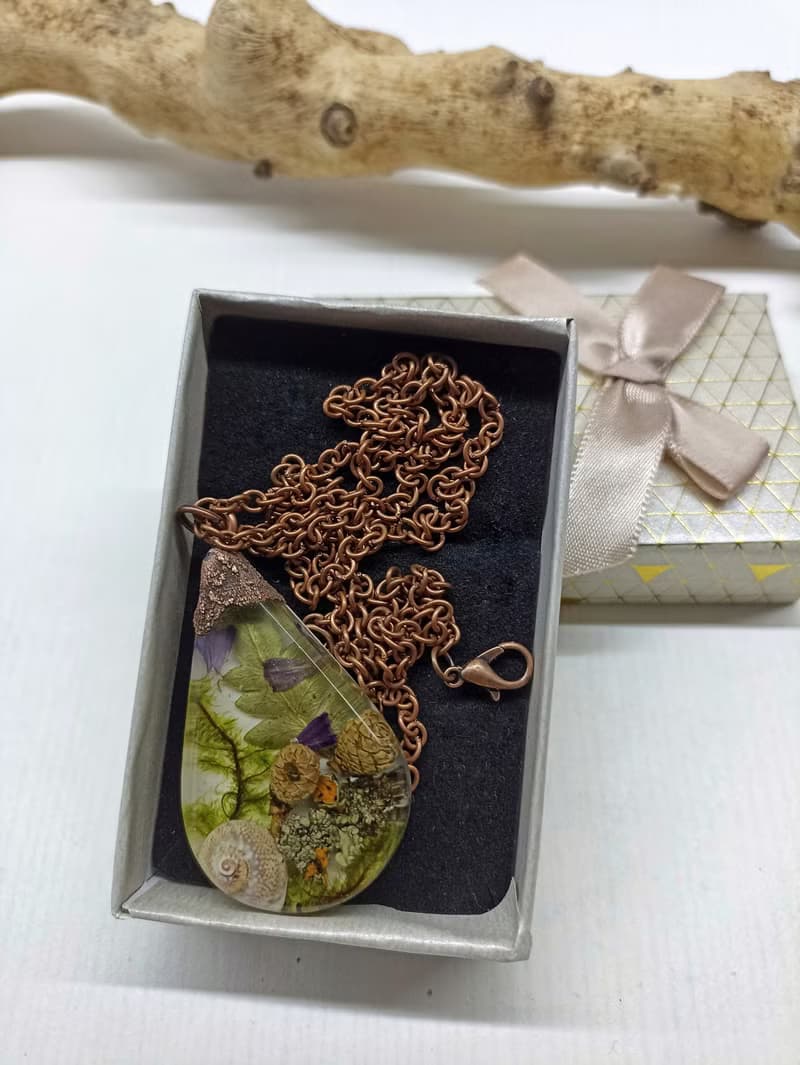 項鍊 樹脂 生日禮物 乾花 Rain Forest resin necklace Dried flowers necklace