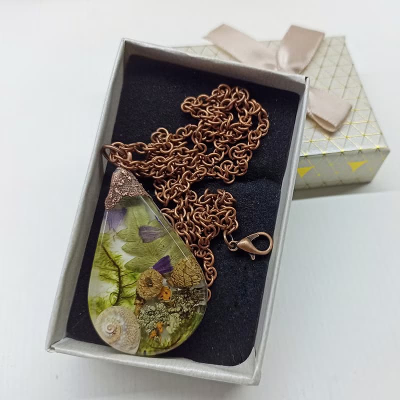 項鍊 樹脂 生日禮物 乾花 Rain Forest resin necklace Dried flowers necklace