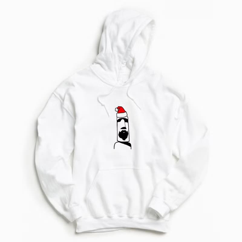 摩艾 聖誕 帽T 白色 原創 老公公 禮物 Xmas 石像 鬍子 Moai 