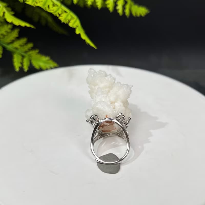 白水晶活口戒指 星光閃片隨形晶簇原石礦物標本手工指環 S925銀