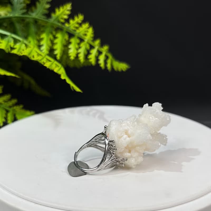 白水晶活口戒指 星光閃片隨形晶簇原石礦物標本手工指環 S925銀
